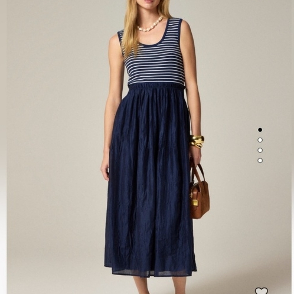 J. Crew Gathered Waist Mixy Dress Striped Midi Length Tank Blue White XL